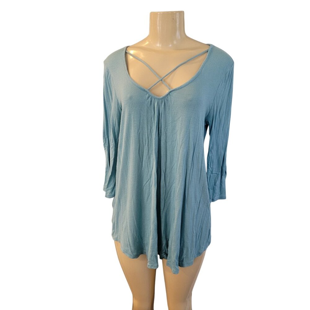 Vision USA Robin Egg Blue 3/4 Length Sleeve Casual Top